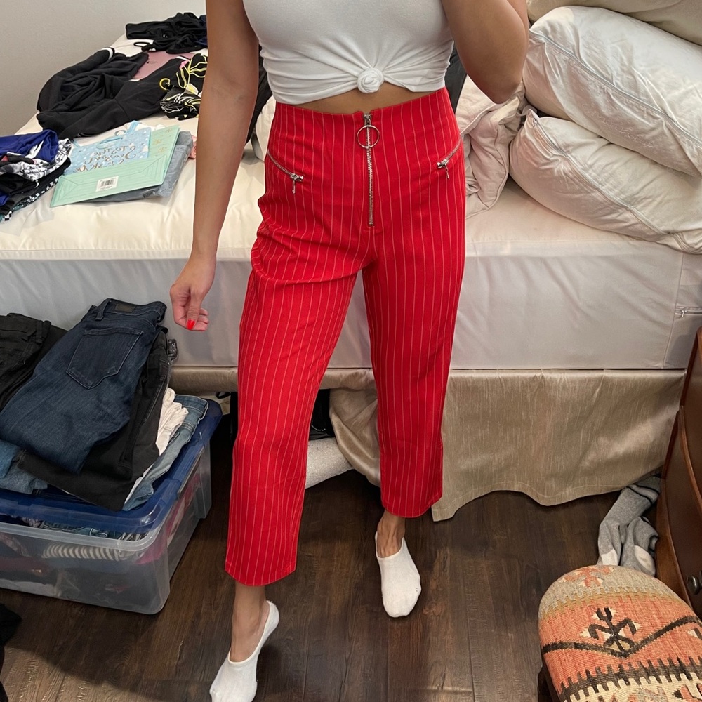 TIGER MIST Red Pin Stripe Cropped Pants